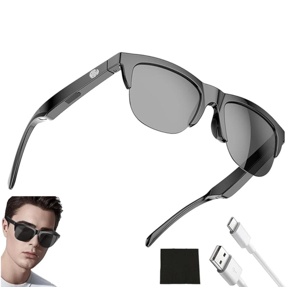 Lentes inteligentes Bluetooth F08 con IA - vista frontal diseño moderno