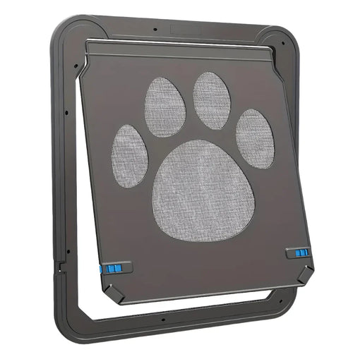 Puerta magnética para mascotas instalada en ventana - perro usándola