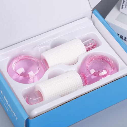 Masajeador Facial de Cristal Frío - Kit completo con 2 bolas y estuche